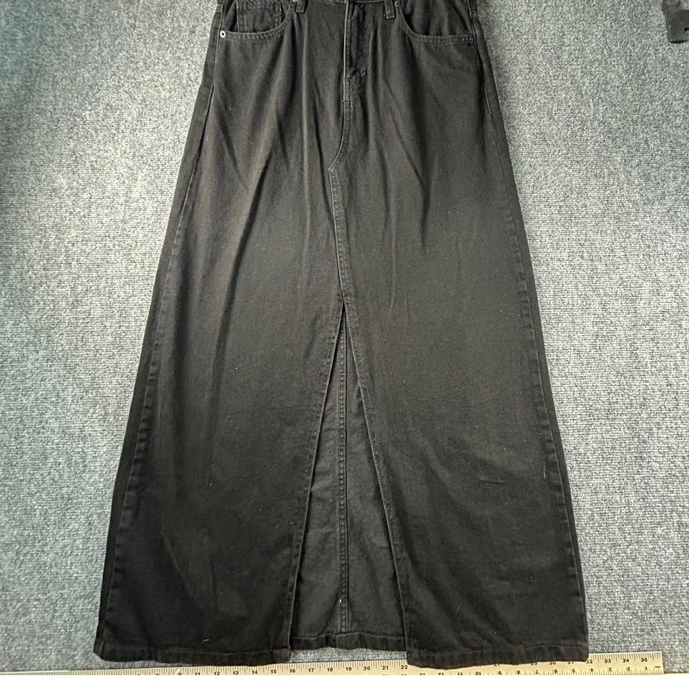 Lucky Brand Womens Black Denim Maxi Skirt Front Slit Size 8/29 NWT